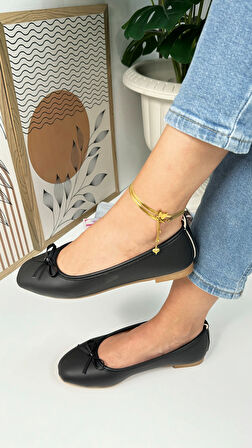 Günlük Kadın Babet Oval Burunlu Fiyonklu Rahat Kalıp Tırtıklı Taban Balerin Ayakkabı 112