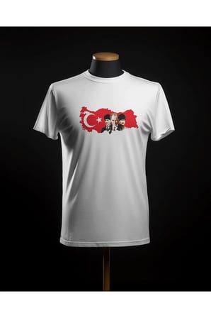 Türkiye Haritası Atatürk T-shirt , Çocuk Bayramı Baskılı Çocuk Kısa Kollu Beyaz T-shirt