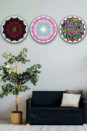 Mandala Desenli 3'lü Ahşap Tablo Modeli, Ev, Oturma Odası, Salon, Ofis Şık Duvar Dekorasyonu