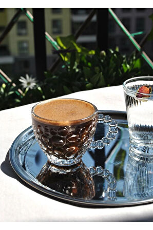 2'li Cam Boncuklu Türk Kahve Fincanı Kulplu Espresso Bardak