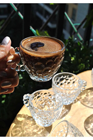 2'li Cam Boncuklu Türk Kahve Fincanı Kulplu Espresso Bardak