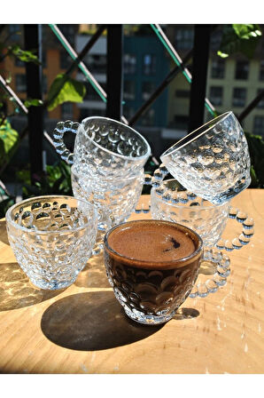 6'lı Cam Boncuklu Kahve Fincanı Takımı Türk Kahvesi Bardağı Espresso Boncuk Bardak