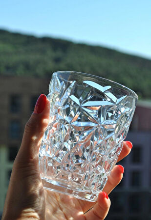 6'lı Kristal Desenli Cam Meşrubat Bardağı Su Kahve Bardak 240 ml-Lavender