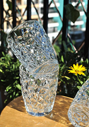 6'lı Kristal Desenli Cam Meşrubat Bardağı Su Kahve Bardak 240 ml-Lavender