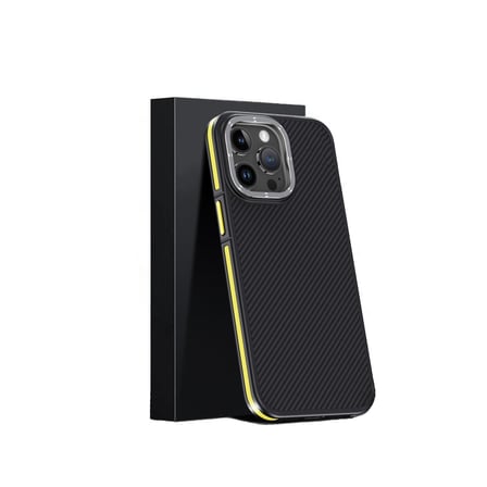 Joko iPhone 15 Pro Max Kılıf Aramid 600D Kevlar Karbon Fiber Magsafe Kapak - Sarı