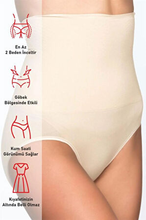 Kadın Bej Dikişsiz Masaj Özellikli Çift Kat Slip Korse 2029