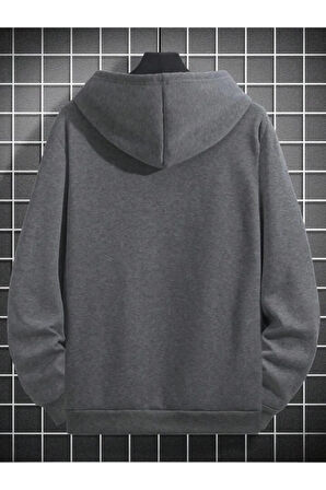 Erkek Koyu Gri Boston Baskılı Sweatshirt