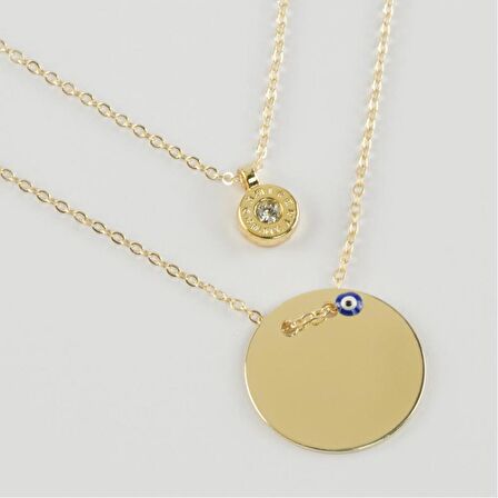 Boş Plaka Figürlü İkili Kolye