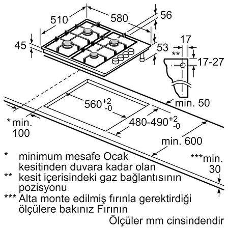 Bosch PBP6C2B820 Gazlı Ankastre Ocak