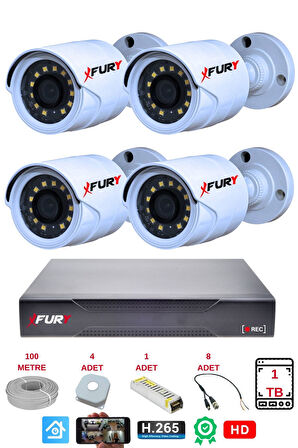 FURY 4 Lü Gece Renkli Görüş Güvenlik Kamerası Full Hd-su Geçirmez Güvenlik Kamerası Seti 1tb