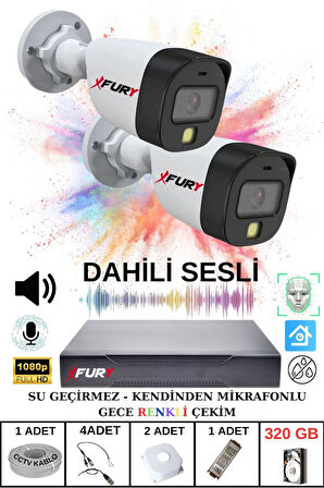 FURY 2 li Sesli Gece Renkli Görüş Güvenlik Kamerası Su Geçirmez Güvenlik Kamerası Seti 320GB