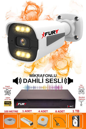 FURY 1 li Sesli 6 Warm Led Gece Renkli Görüş Su Geçirmez Güvenlik Kamerası Seti 1TB
