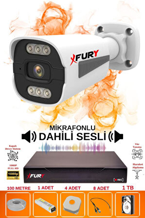 FURY 1 li Sesli 6 Warm Led Gece Renkli Görüş Su Geçirmez Güvenlik Kamerası Seti 1TB