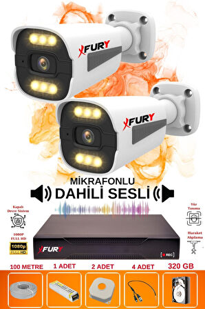 FURY 2 li Sesli 6 Warm Led Gece Renkli Görüş Su Geçirmez Güvenlik Kamerası Seti 320GB
