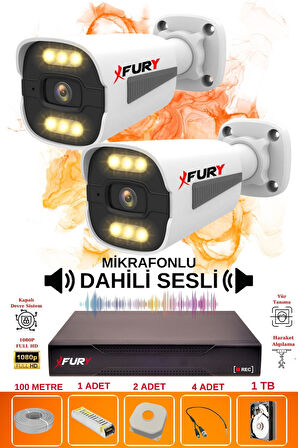FURY 2 li Sesli 6 Warm Led Gece Renkli Görüş Su Geçirmez Güvenlik Kamerası Seti 1TB