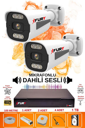 FURY 2 li Sesli 6 Warm Led Gece Renkli Görüş Su Geçirmez Güvenlik Kamerası Seti 1TB