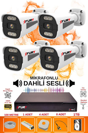 FURY 4 LÜ Sesli 6 Warm Led Gece Renkli Görüş Su Geçirmez Güvenlik Kamerası Seti 1TB