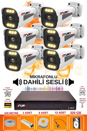 FURY 6 lı Sesli 6 Warm Led Gece Renkli Görüş Su Geçirmez Güvenlik Kamerası Seti 320GB