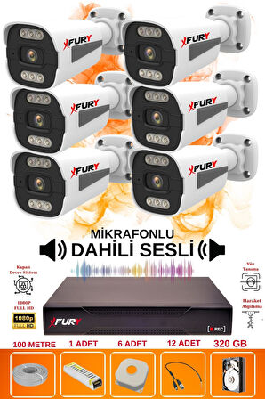 FURY 6 lı Sesli 6 Warm Led Gece Renkli Görüş Su Geçirmez Güvenlik Kamerası Seti 320GB