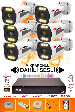 FURY 6 lı Sesli 6 Warm Led Gece Renkli Görüş Su Geçirmez Güvenlik Kamerası Seti 500GB