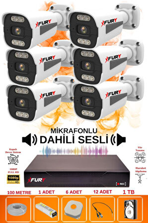 FURY 6 lı Sesli 6 Warm Led Gece Renkli Görüş Su Geçirmez Güvenlik Kamerası Seti 1TB