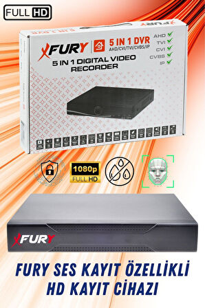 FURY 8 li Sesli 6 Warm Led Gece Renkli Görüş Su Geçirmez Güvenlik Kamerası Seti 250GB