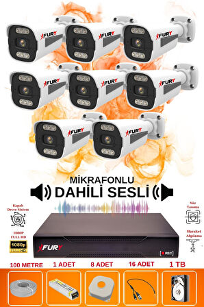 FURY 8 li Sesli 6 Warm Led Gece Renkli Görüş Su Geçirmez Güvenlik Kamerası Seti 1TB