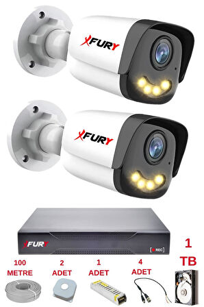 FURY 2 Kameralı 4 Warm Led Gece Renkli Görüş-Cepten İzle-Su Geçirmez Güvenlik Kamerası Seti 1TB