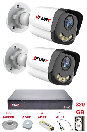 FURY 2 Kameralı 4 Warm Led Gece Renkli Görüş-Cepten İzle-Su Geçirmez Güvenlik Kamerası Seti 320GB