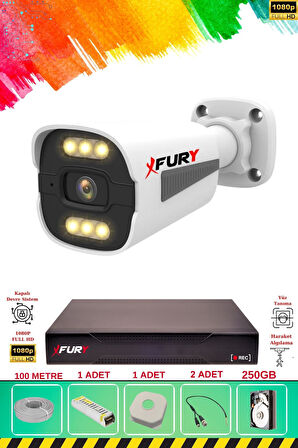 FURY 1 Kameralı 6 Warm Led Gece Renkli Görüş-Cepten İzle-Su Geçirmez Güvenlik Kamerası Seti 250GB