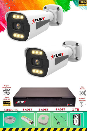 FURY 2 Kameralı 6 Warm Led Gece Renkli Görüş-Cepten İzle-Su Geçirmez Güvenlik Kamerası Seti 1TB