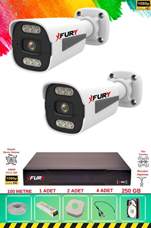FURY 2 Kameralı 6 Warm Led Gece Renkli Görüş-Cepten İzle-Su Geçirmez Güvenlik Kamerası Seti 250GB