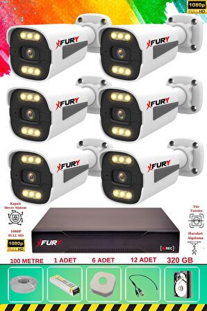FURY 6 Kameralı 6 Warm Led Gece Renkli Görüş-Cepten İzle-Su Geçirmez Güvenlik Kamerası Seti 320GB