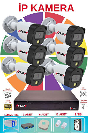 FURY 6 lı Ip Güvenlik Kamera Seti Sesli 4mp Gece Renkli Su Geçirmez 5515s 1TB