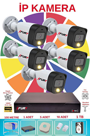 FURY 5 Li Ip Güvenlik Kamera Seti Sesli 4mp Gece Renkli Su Geçirmez 5515s 1TB
