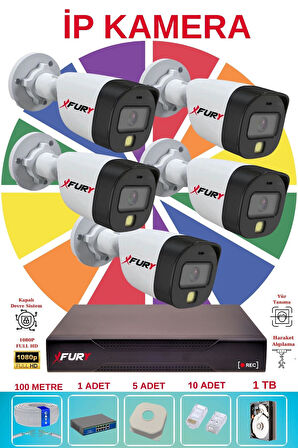 FURY 5 Li Ip Güvenlik Kamera Seti Sesli 4mp Gece Renkli Su Geçirmez 5515s 1TB