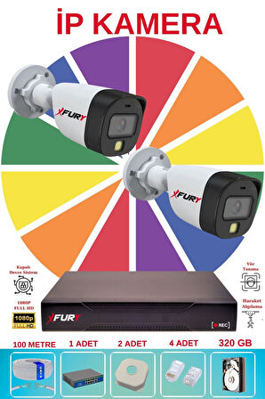 FURY 2 Li Ip Güvenlik Kamera Seti Sesli 4mp Gece Renkli Su Geçirmez 5515s 320GB