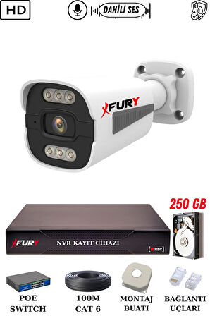 FURY 1 Kameralı Ip Güvenlik Kamerası Seti Sesli 4mp Gece Renkli Su Geçirmez 1506s 250GB