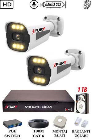 FURY 2 Kameralı Ip Güvenlik Kamerası Seti Sesli 4mp Gece Renkli Su Geçirmez 1506s 1TB