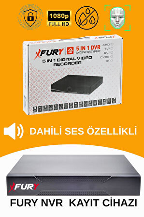 FURY 5 Kameralı Ip Güvenlik Kamerası Seti Sesli 4mp Gece Renkli Su Geçirmez 1506s 250GB