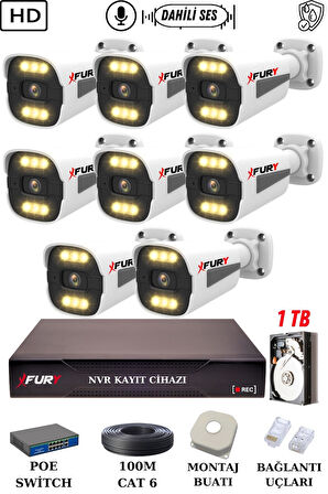 FURY 8 Kameralı Ip Güvenlik Kamerası Seti Sesli 4mp Gece Renkli Su Geçirmez 1506s 1TB