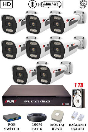 FURY 8 Kameralı Ip Güvenlik Kamerası Seti Sesli 4mp Gece Renkli Su Geçirmez 1506s 1TB