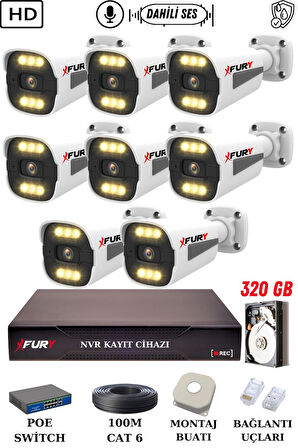 FURY 8 Kameralı Ip Güvenlik Kamerası Seti Sesli 4mp Gece Renkli Su Geçirmez 1506s 320GB