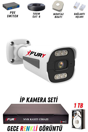 FURY 1 Kameralı Ip Güvenlik Kamerası Seti 4mp Gece Renkli Su Geçirmez 1506 1TB