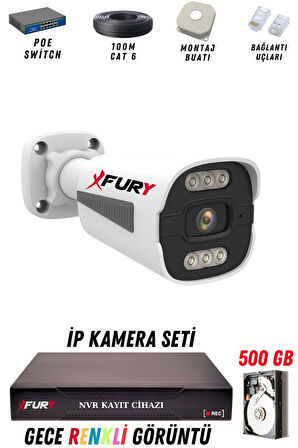 FURY 1 Kameralı Ip Güvenlik Kamerası Seti 4mp Gece Renkli Su Geçirmez 1506 500GB