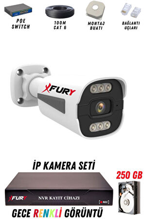 FURY 1 Kameralı Ip Güvenlik Kamerası Seti 4mp Gece Renkli Su Geçirmez 1506 250GB