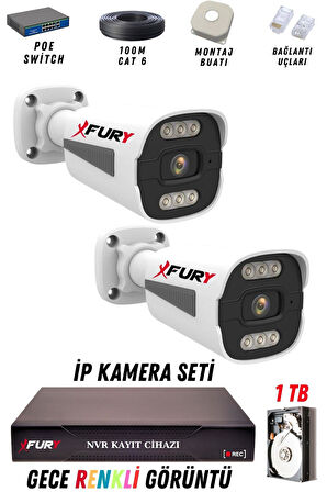 FURY 2 Kameralı Ip Güvenlik Kamerası Seti 4mp Gece Renkli Su Geçirmez 1506 1TB