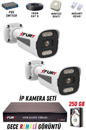 FURY 2 Kameralı Ip Güvenlik Kamerası Seti 4mp Gece Renkli Su Geçirmez 1506 250GB