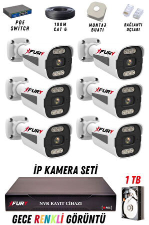 FURY 6 Kameralı Ip Güvenlik Kamerası Seti 4mp Gece Renkli Su Geçirmez 1506 1TB