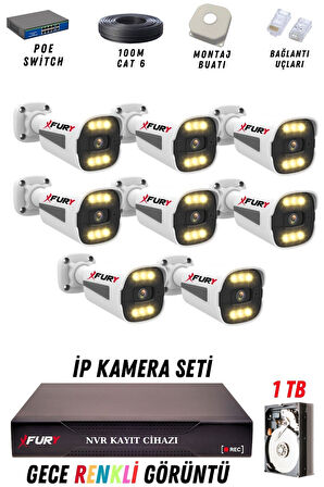 FURY 8 Kameralı Ip Güvenlik Kamerası Seti 4mp Gece Renkli Su Geçirmez 1506 1TB